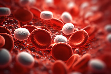 red and white blood cells close up macro Generative AI