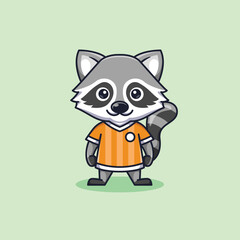 minimalist cute raccoon animal wearing soccer shirt cartoon flat icon vector Illustration design. simple modern cute raccoon isolated flat cartoon style