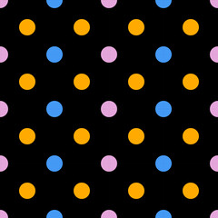 Vector of colorful cycles on black background. Seamless pattern for card, wallpaper, wrapping paper, fashion, cloth.