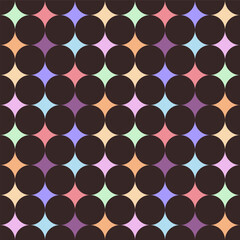 Effect drawing black circles on colorful background. Seamless pattern for fashion, card, cover skin, textile, wrapping paper, banner. Vector background.
