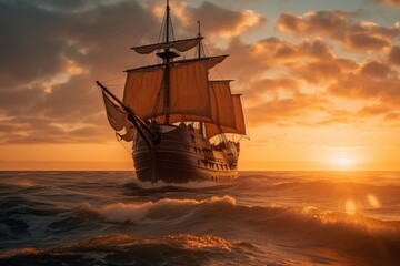 Obraz premium Wooden majesty ship. Generate Ai