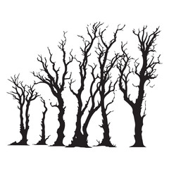 Dead trees vector silhouette. Death trees in winter season silhouette.