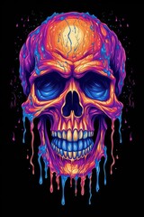 Colorful skull with a black background and a rainbow design on the skull
