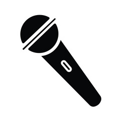 Hand microphone black colored vector icon silhouette illustration isolated on square white background. Simple flat outlined minimalist cartoon art styled drawing.