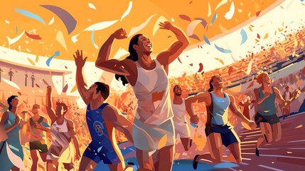 Digital art of a tense moment in the ancient Olympic Games during a javelin throw.