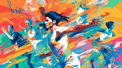 Digital art of a tense moment in the ancient Olympic Games during a javelin throw. - obrazy, fototapety, plakaty