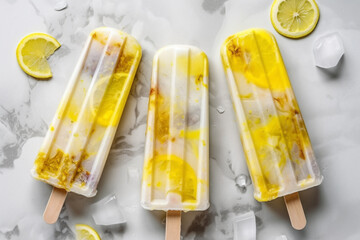 Ice popsicles with fresh lemon fruit slices.