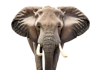 Elephant face shot isolated on transparent background cutout. Generated AI
