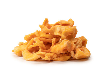 Dried melon slices isolated on a white background.
