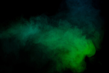 Blue and green steam on a black background.