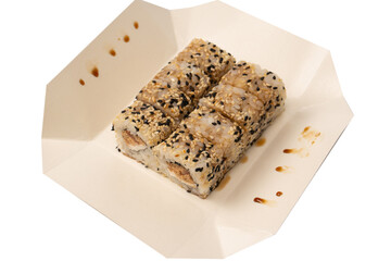 Sushi with cream cheese and tuna isolated on white background.