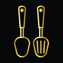 gold spatula, icon, vector, illustration, design, template, flat, style