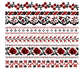 Ukrainian folk embroidery vector pattern set