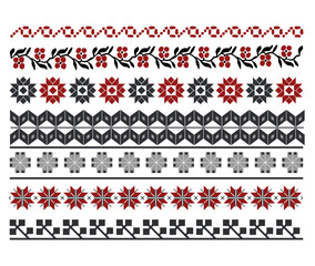 Ukrainian folk embroidery vector pattern set