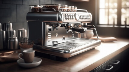 Coffee machine on a wooden table.