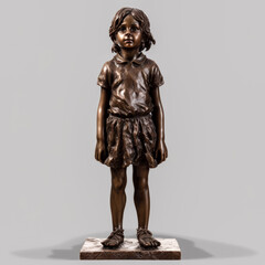 A statue of a girl child in bronze stands atop a plinth of rocks - generative ai