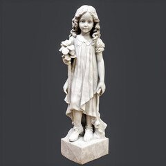 Fototapeta na wymiar A 3D-printed marble statue of a young girl stands on a pedestal, her expression of joy illuminated in the light. - generative ai