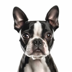 Fototapeta premium Boston terrier dog isolated in a white background, ai generative.