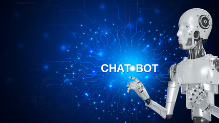 Chatbot are assistant conversation for provide access to data growth of business in online network, Robot application and global connection, AI, Artificial intelligence.