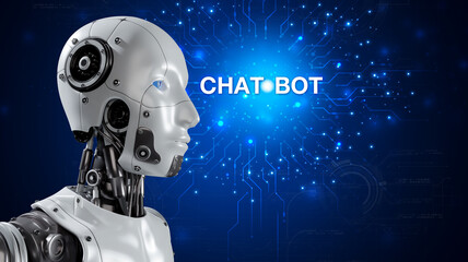 Chatbot are assistant conversation for provide access to data growth of business in online network, Robot application and global connection, AI, Artificial intelligence.