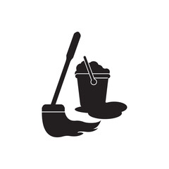 Mop and bucket cleaning vector isolated illustration