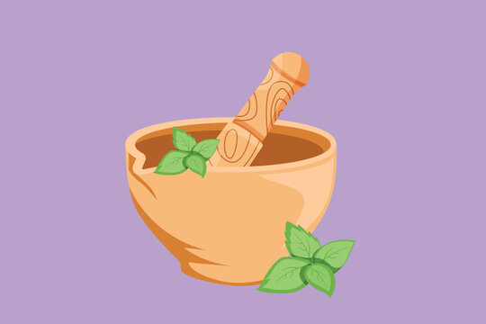 recommend clip art: Character flat drawing stylized mortar and pestle vintage logo, icon, label, symbol. Ayurvedic medicine bowl. Herbal medicine concept. Isolated on blue background. Cartoon design vector illustration