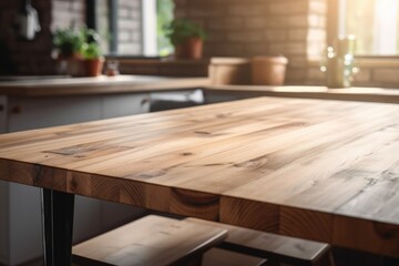 Wood kitchen table. Generate Ai