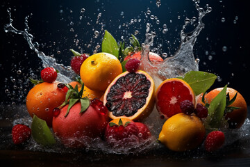 Fototapeta na wymiar fruits in splash