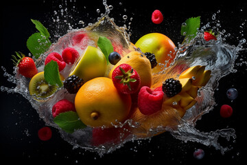 Fototapeta na wymiar fruits in water splash