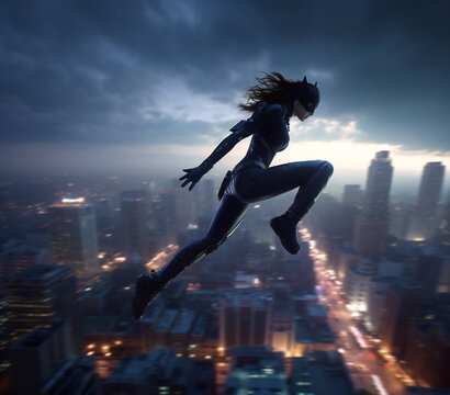 woman jumping in the city