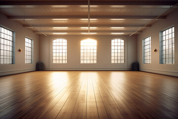 Yoga class, empty yoga studio, meditation, yoga background, Generative AI