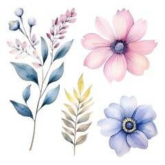 Watercolour floral set on white background - generative AI