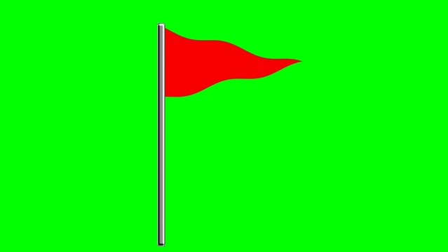 Wavy red color flag with pole on green screen background
