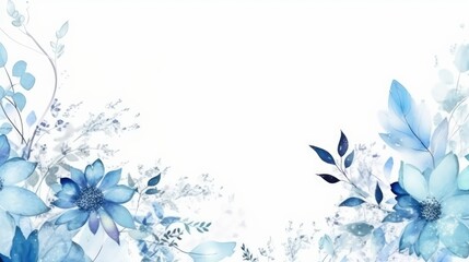 Fototapeta na wymiar Blue floral art empty text space on white background - generative AI