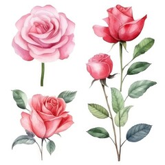 Rose watercolour set collection on white background - generative AI