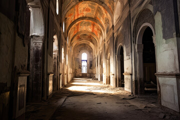 Fototapeta na wymiar Abandoned church with a sunlit windows
