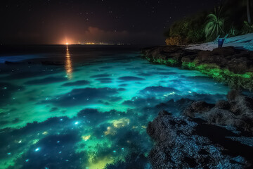 Illumination of plankton at Maldives, bio luminescence, AI
