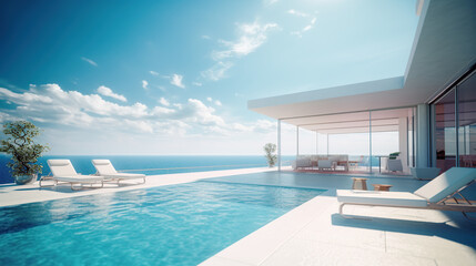 Fototapeta na wymiar sea view.luxury modern beach house Generative AI