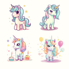 Unicorn Pastel Color Vector Set