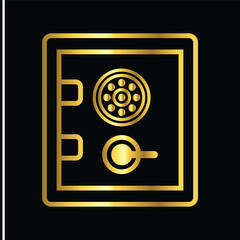 gold safe box, icon, vector, illustration, design, template, flat, style