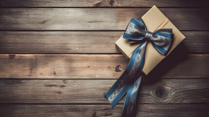 Father's day concept - present, tie on rustic wood background