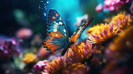 Fototapeta na wymiar Colorful Butterfly on Flower, Generative AI