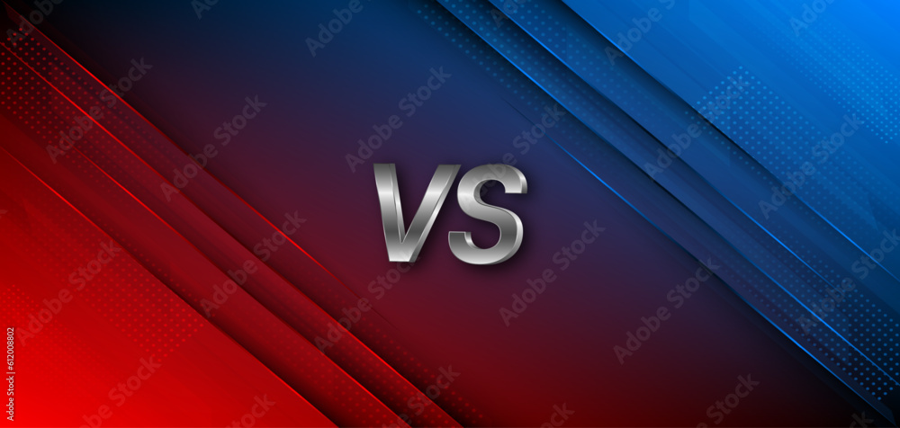 Poster versus between red and blue on dark background. background concept for gaming and other competitions
