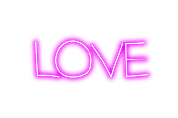 Pink neon love word on transparent background