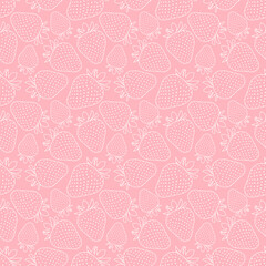 White silhouettes of strawberries on a light pink background. Floral seamless pattern, print. Vector illustration