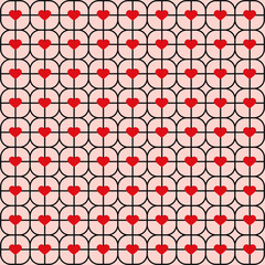 Valentine's Day background. Abstract repeating texture. Red heart symbol. Great choice for clothing prints, greeting cards, covers.