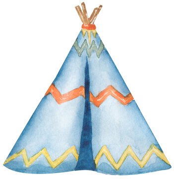 Watercolor teepee tent illustration for invitation, wedding or greeting cards.