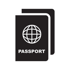Passport black vector icon and illustration