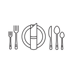 Plate, spoon and knife vector icon. Tableware line icon. Dinner, utensil, table setting. Restaurant concept.