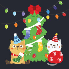 Cute Cartoon Christmas Concept.